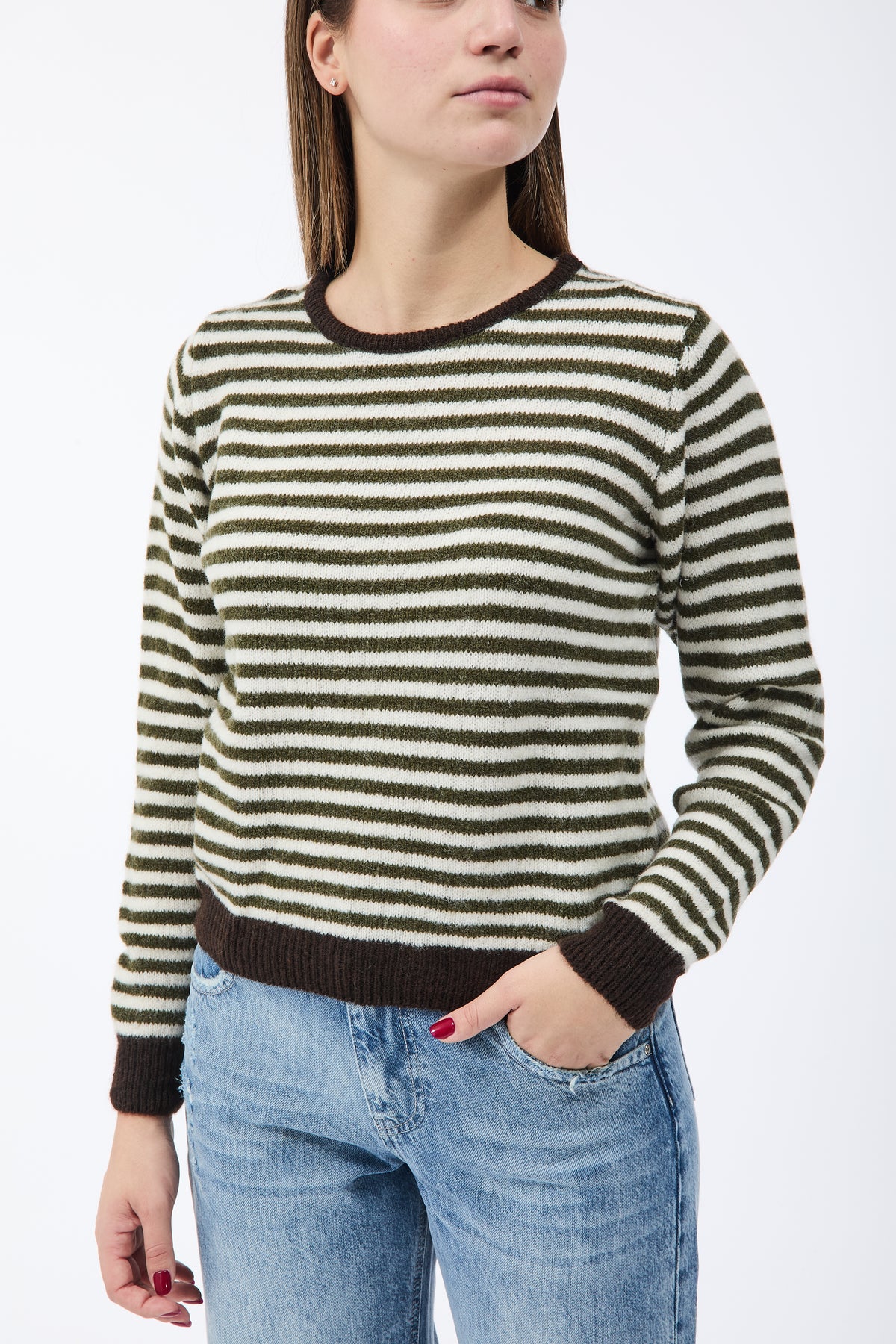 Maglione Lokita Righine Militare-Panna