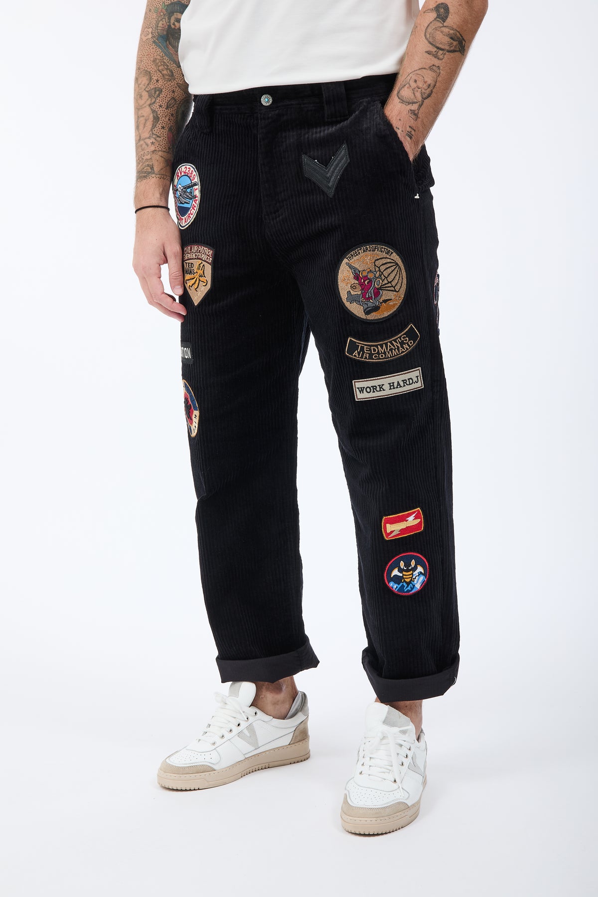 Pantalone Berna Velluto Patch Nero 352