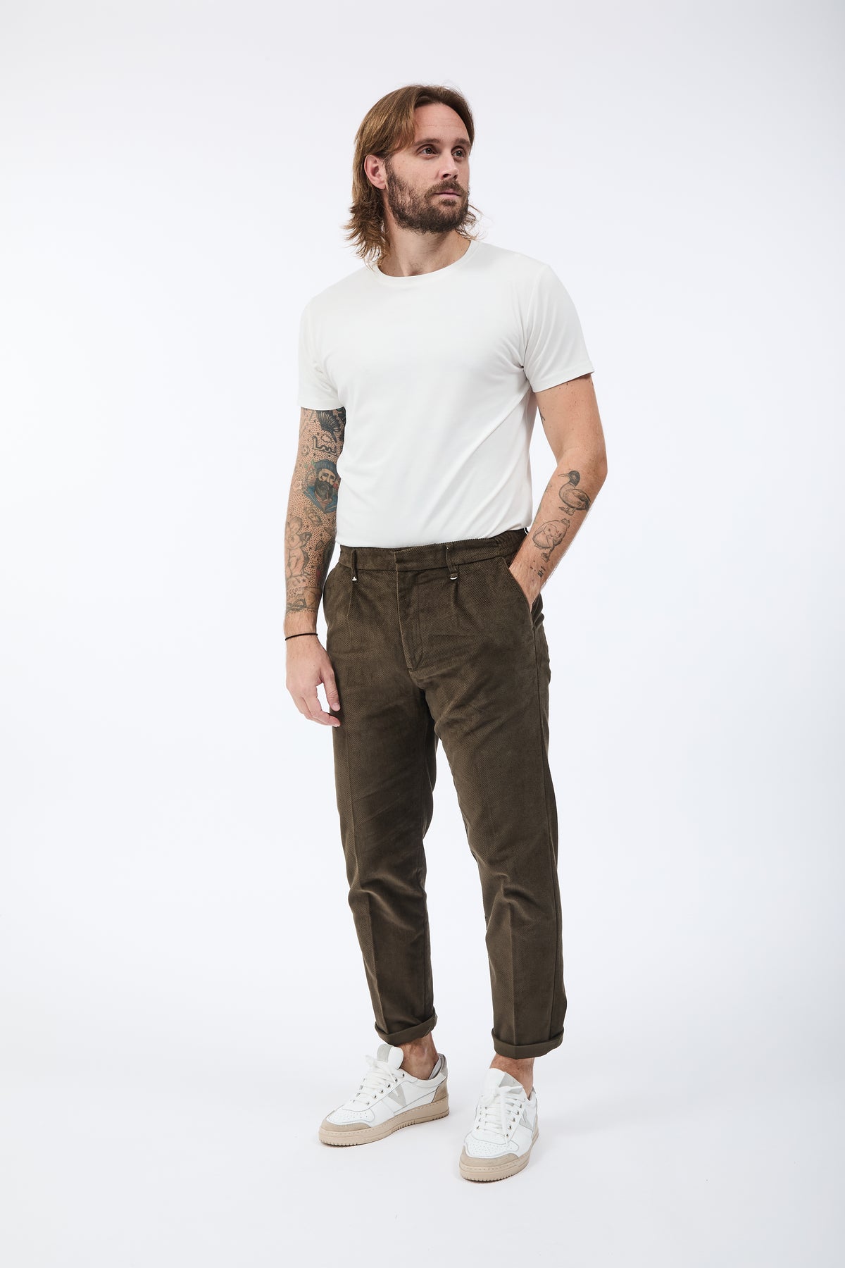 Pantalone Berna Cropped Velluto Oliva 503
