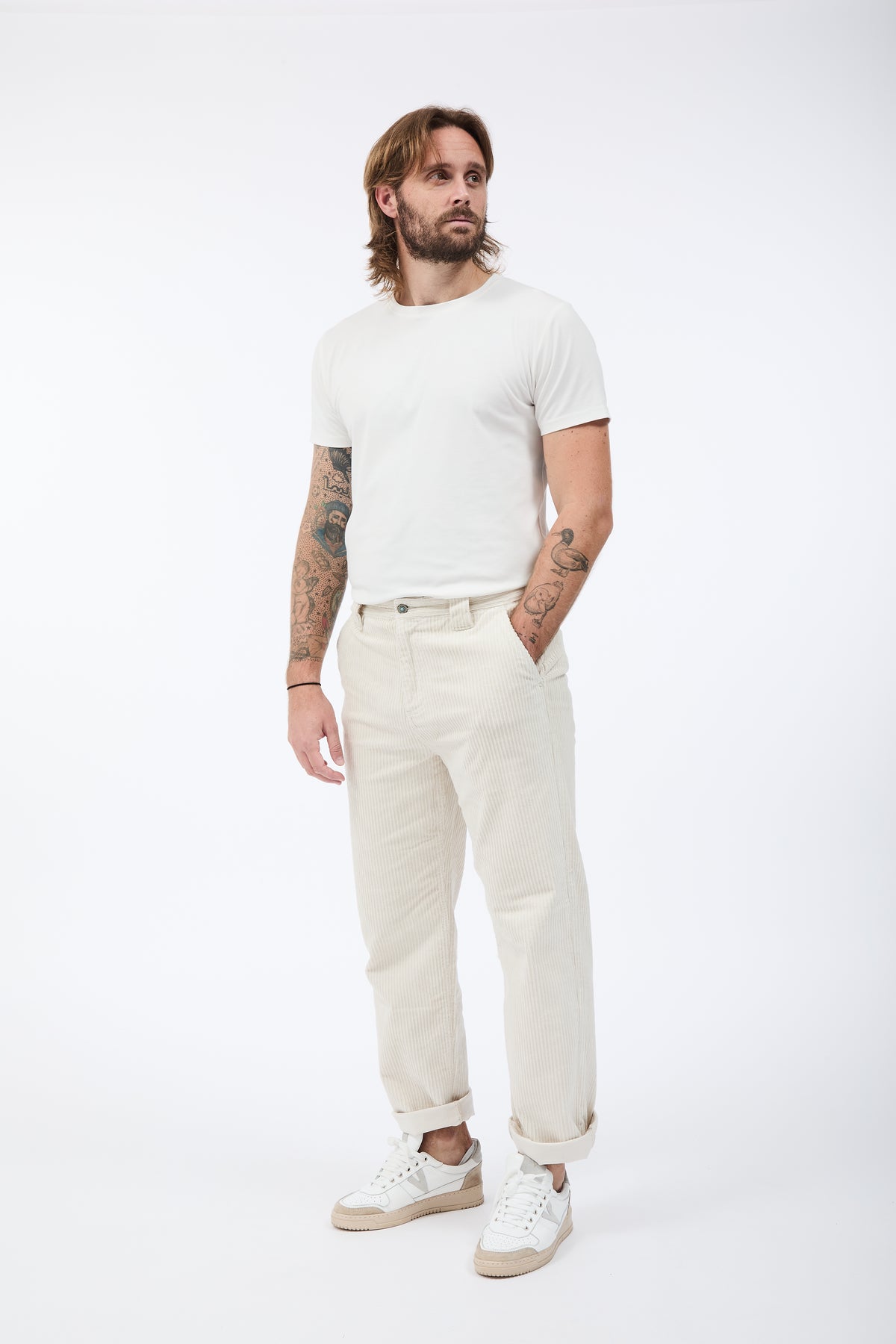 Pantalone Berna Straight Velluto Panna 373