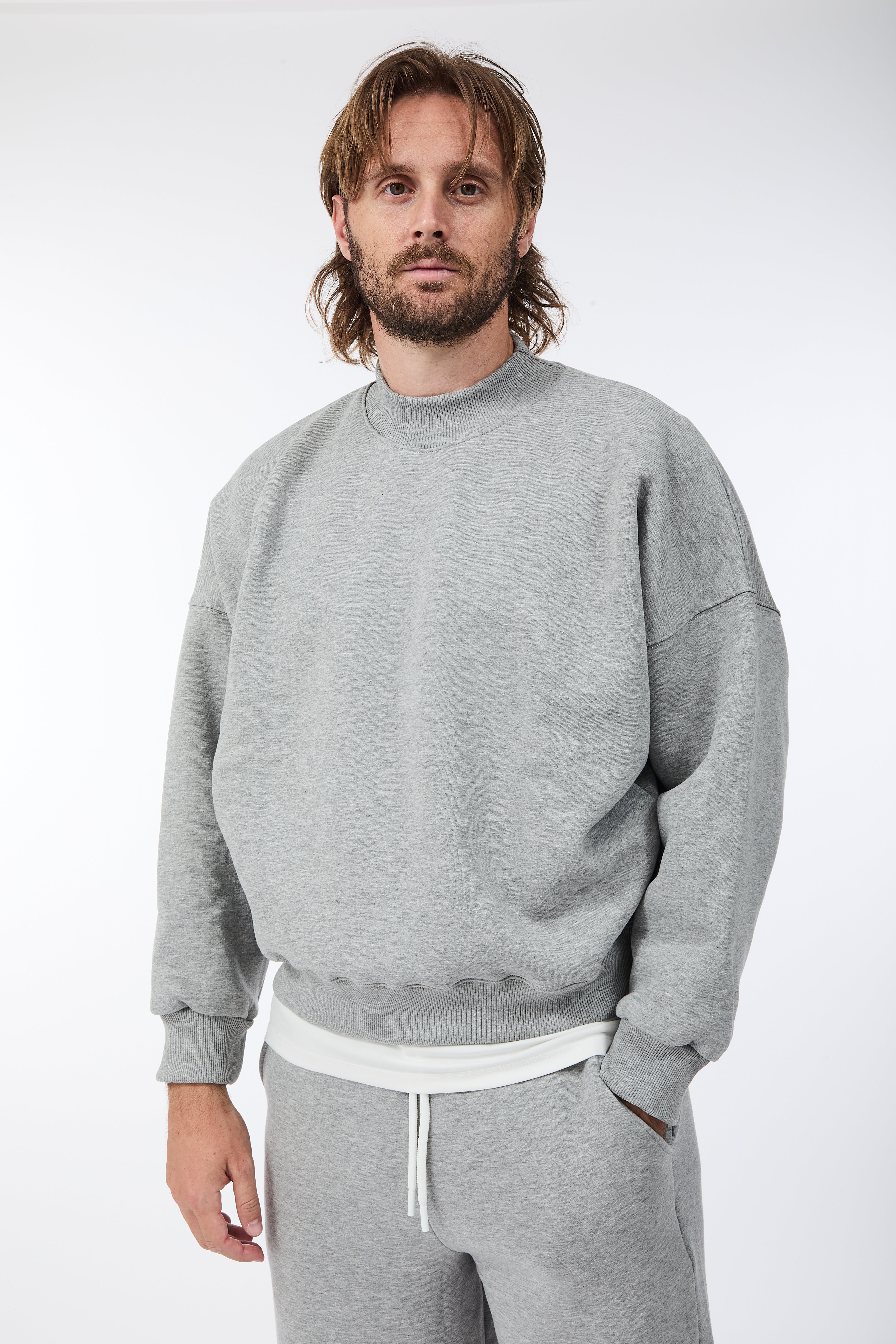 Felpa Berna Girocollo Cropped Grigio