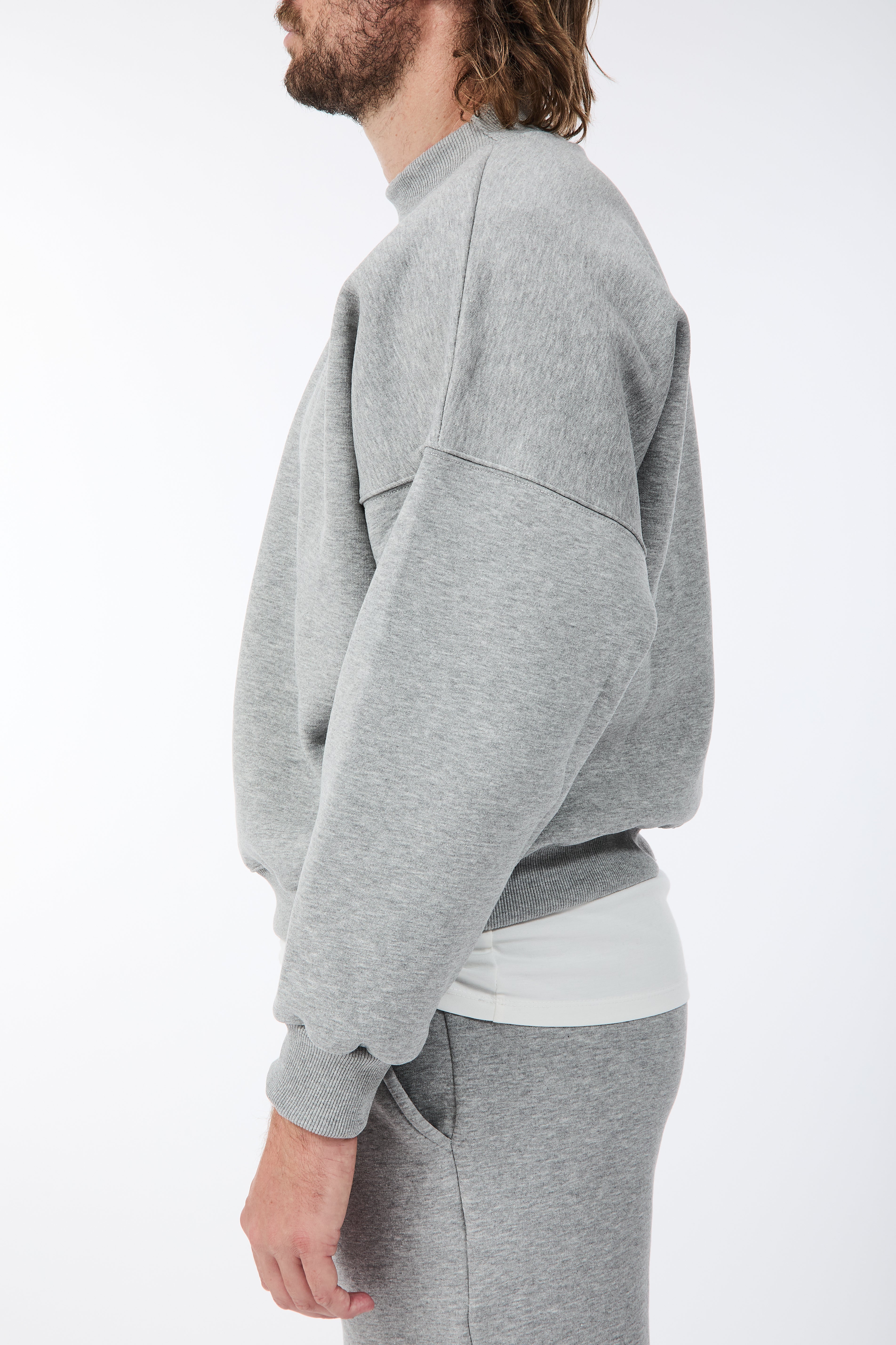 Felpa Berna Girocollo Cropped Grigio