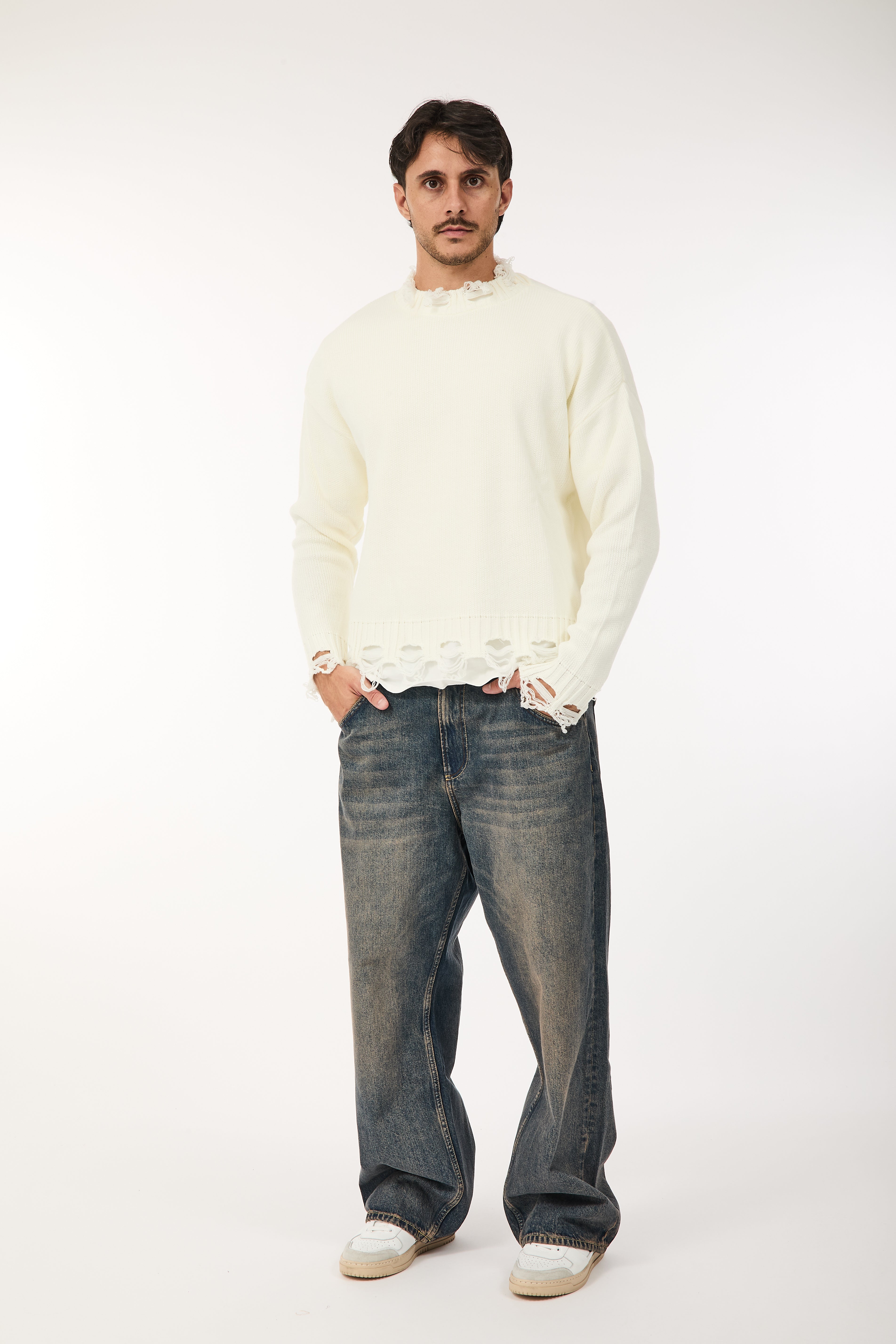 Maglione Over-d Bouclé Cropped Panna M65