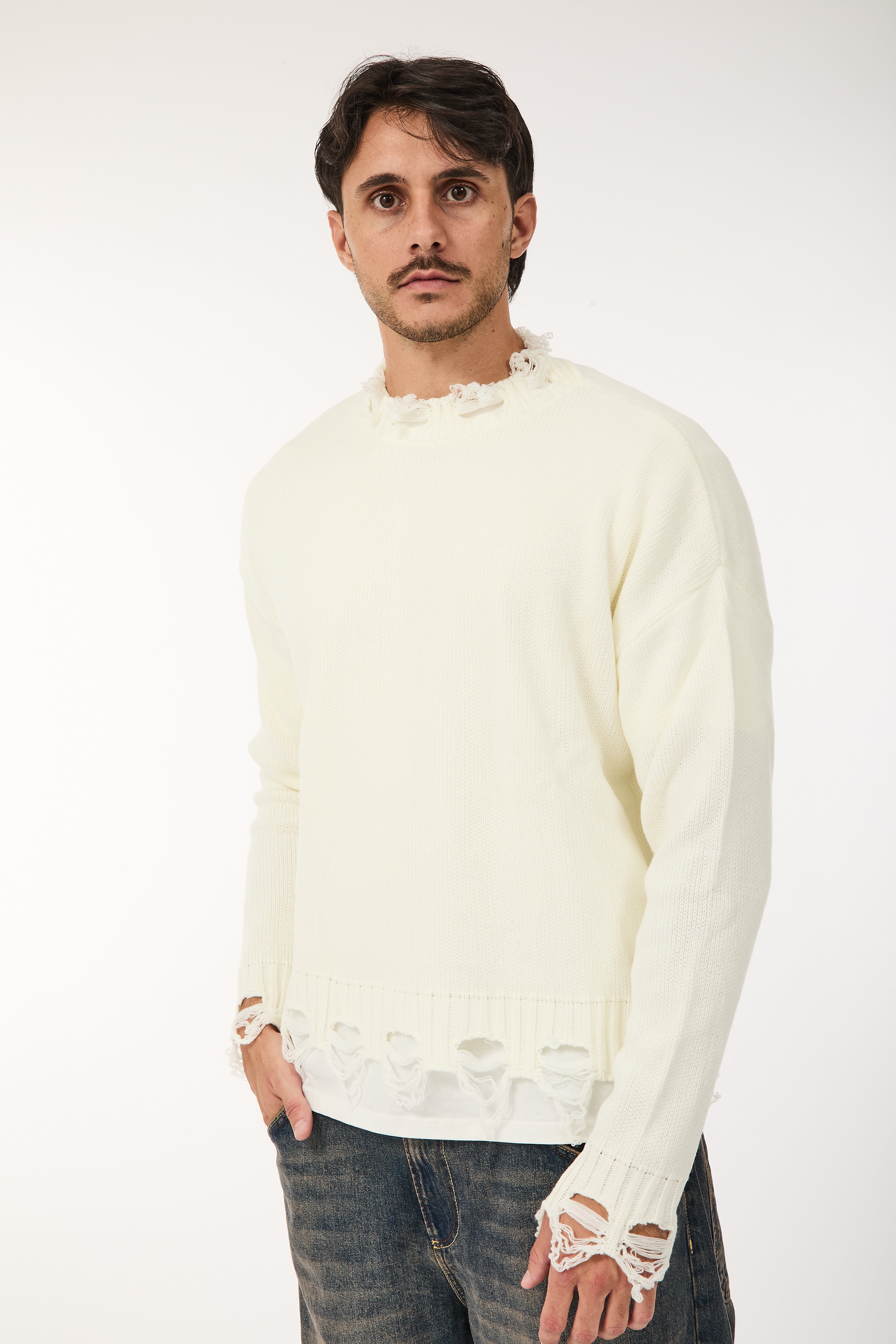 Maglione Over-d Bouclé Cropped Panna M65