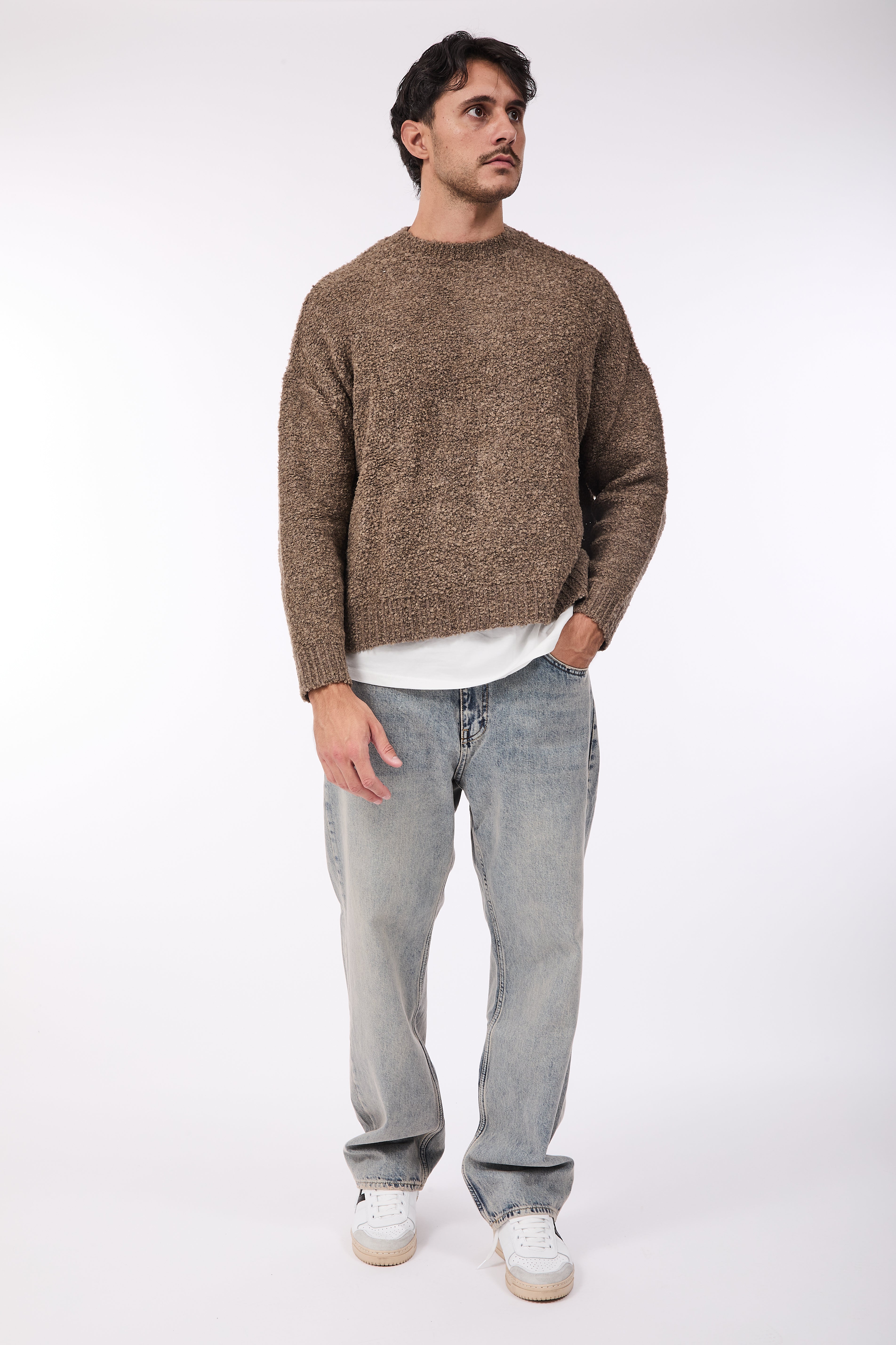 Maglione Over-d Bouclé Cropped Fango M65