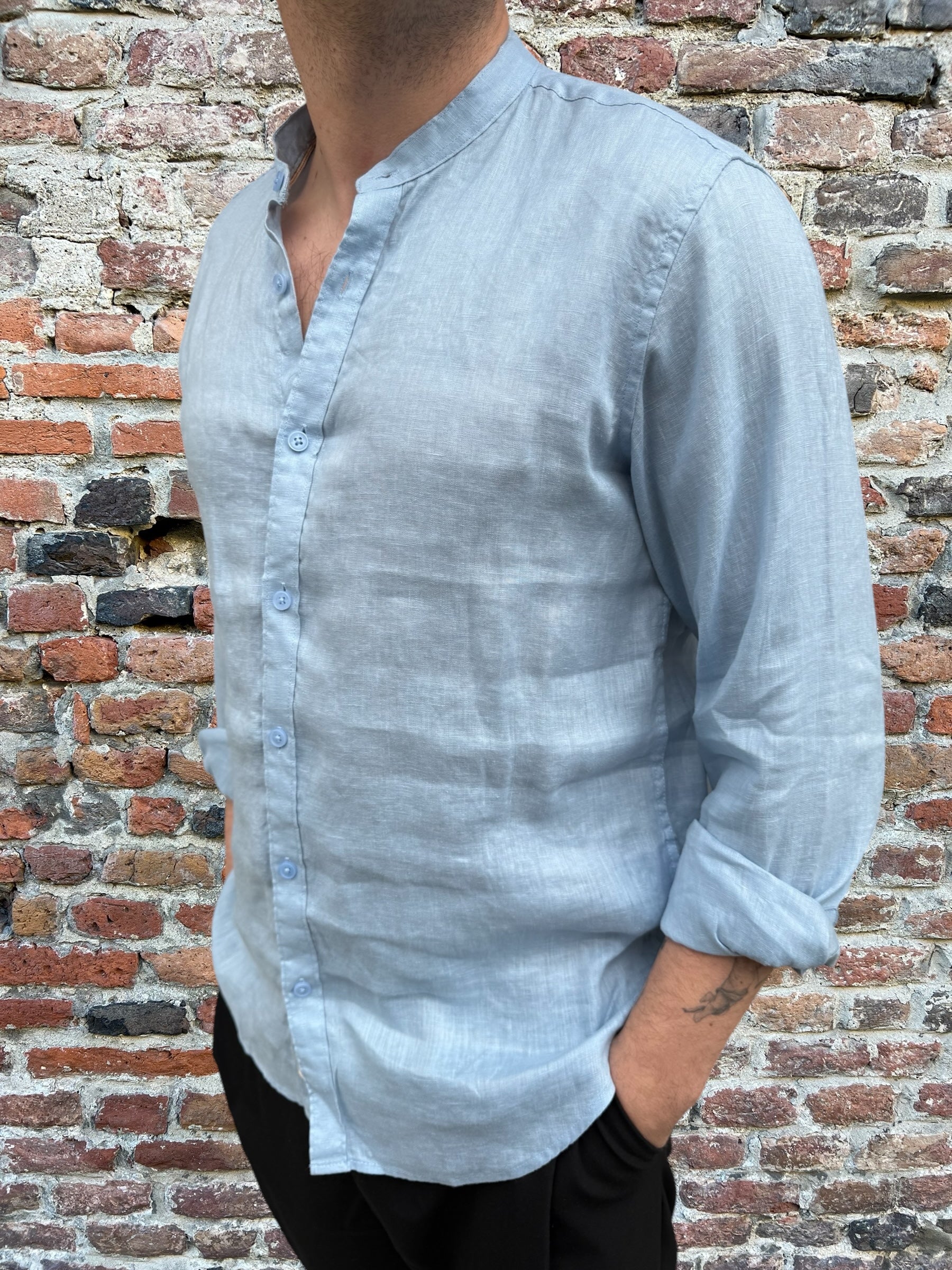 Camicia Gianni Lupo Lino Coreana Cielo 7620 (11945565552980)
