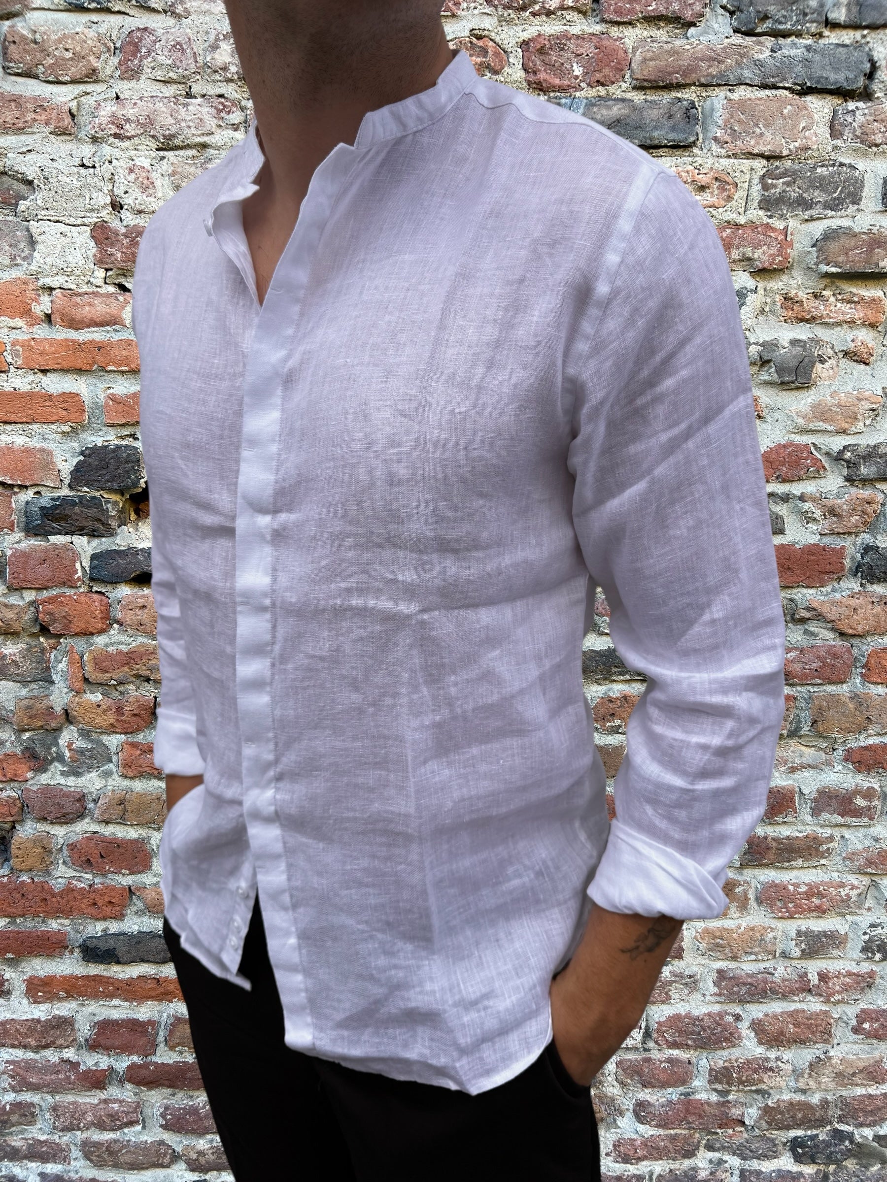 Camicia Berna Lino Coreana Bianca 200 (11926327918932)