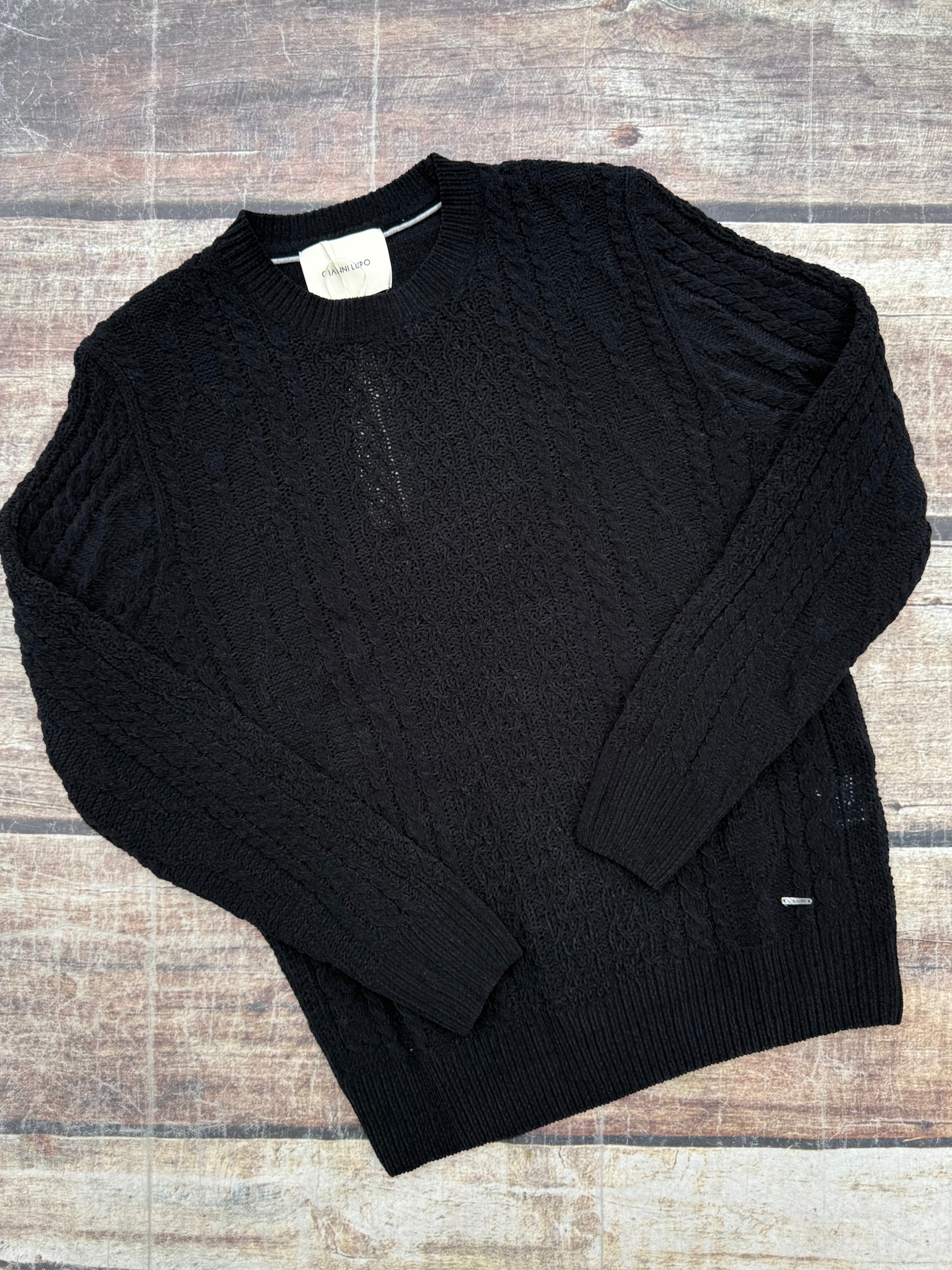 Maglione Gianni Lupo Trecce Ciniglia Nero 522 (12269278724436)