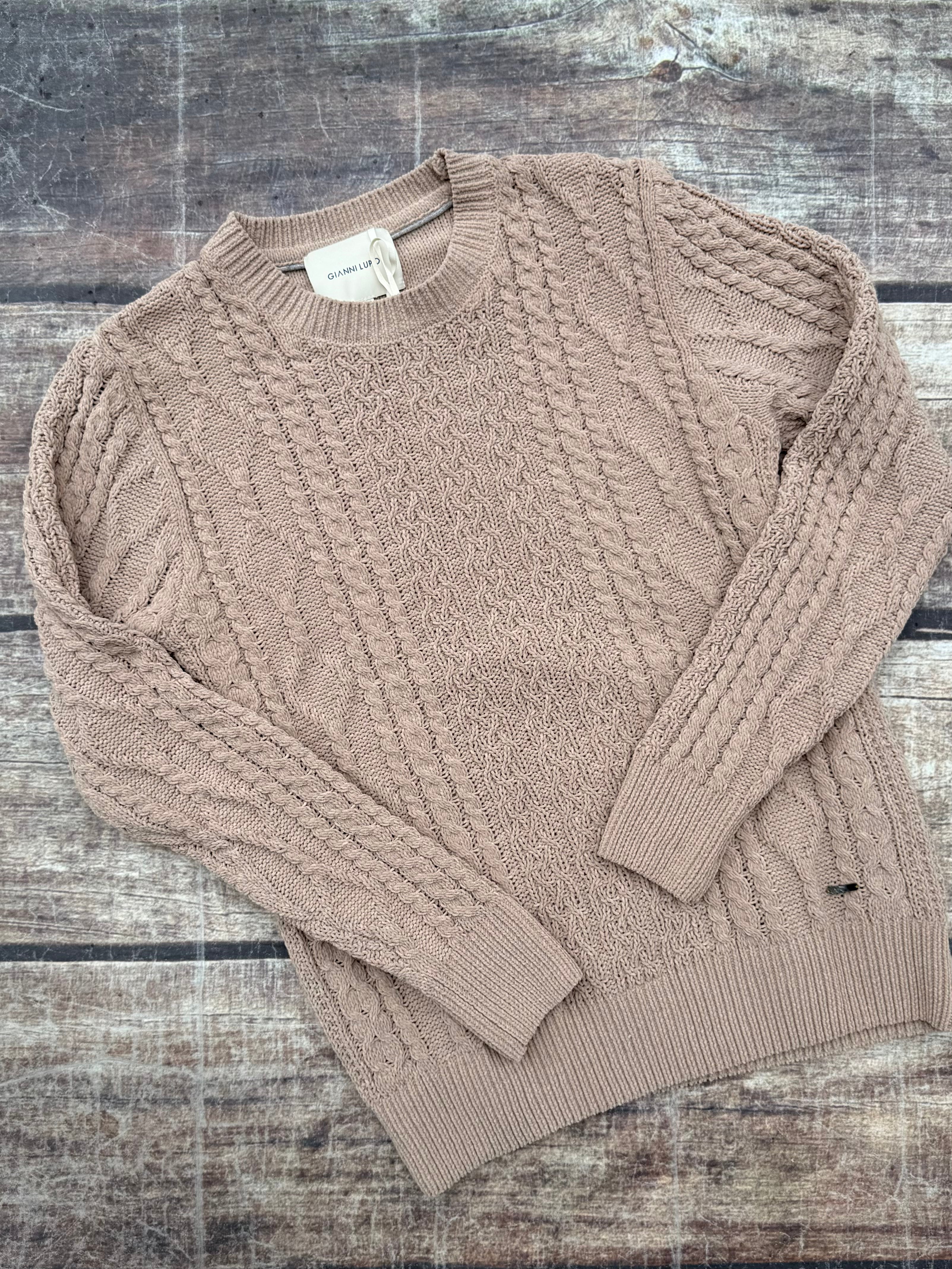 Maglione Gianni Lupo Trecce Ciniglia Beige 522 (12269286883668)