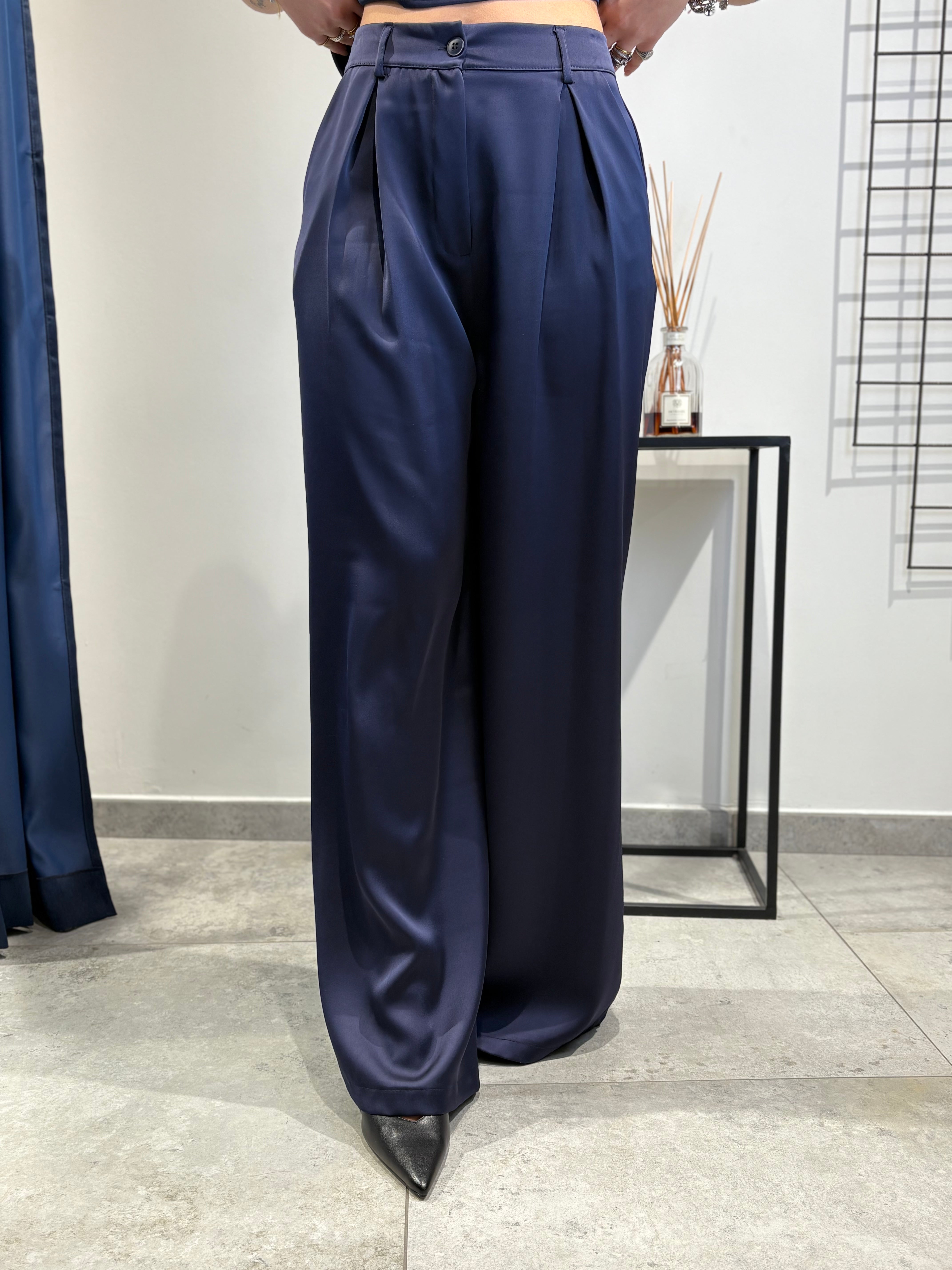 Pantalone Lokita palazzo in raso navy (11872022724948)