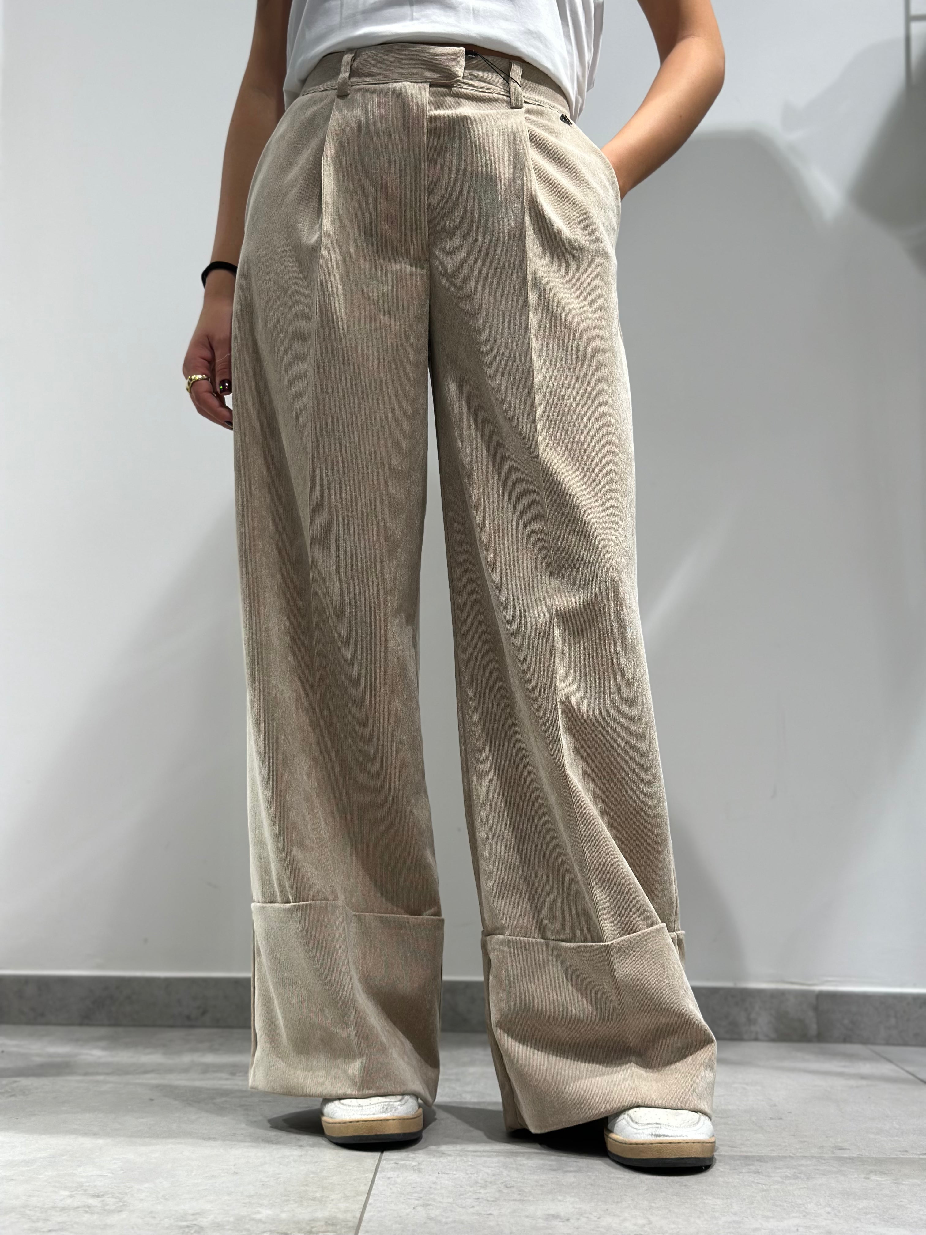 Pantalone Dixie Velluto Risvolto Beige (12260611064148)