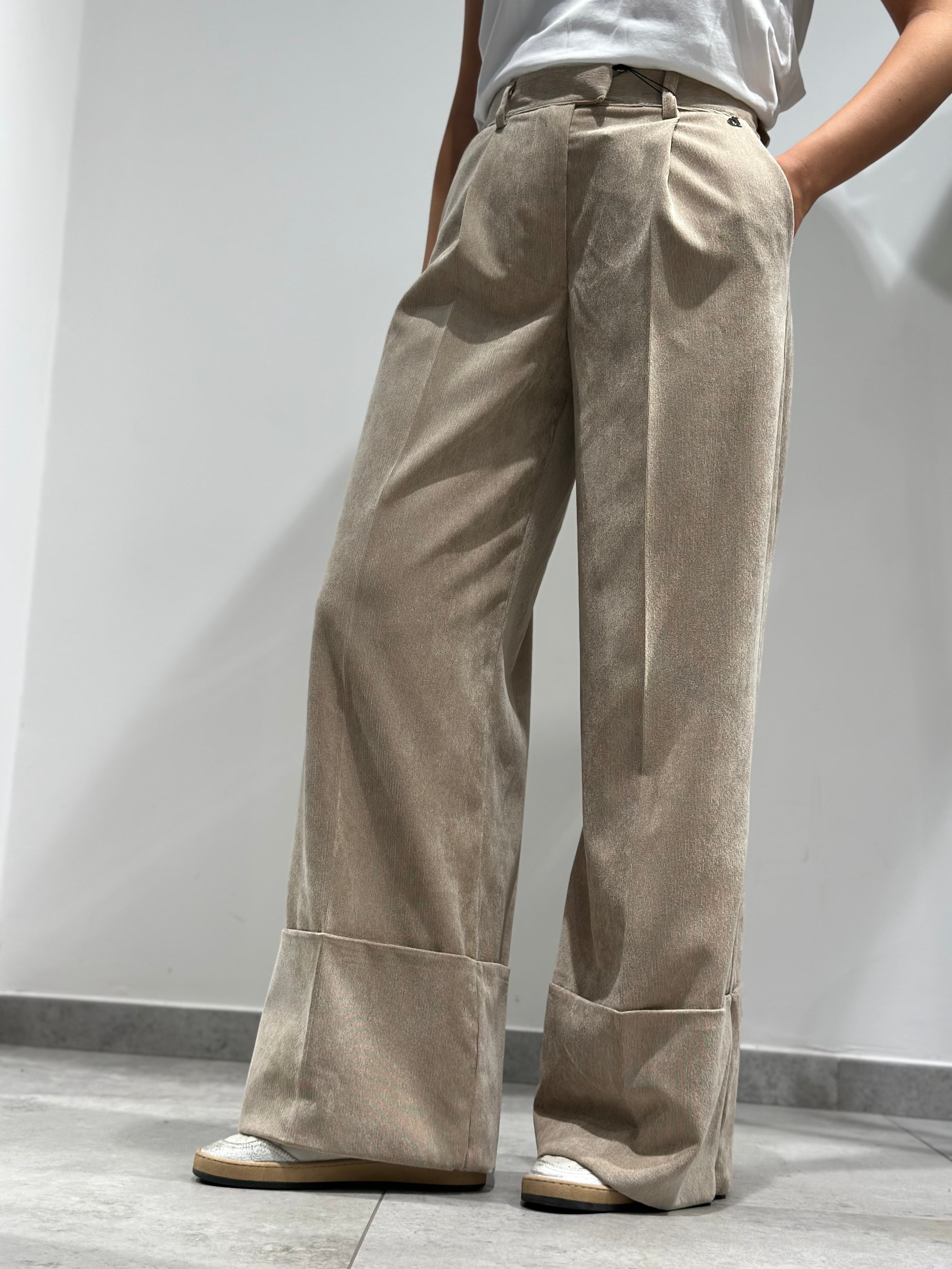 Pantalone Dixie Velluto Risvolto Beige (12260611064148)