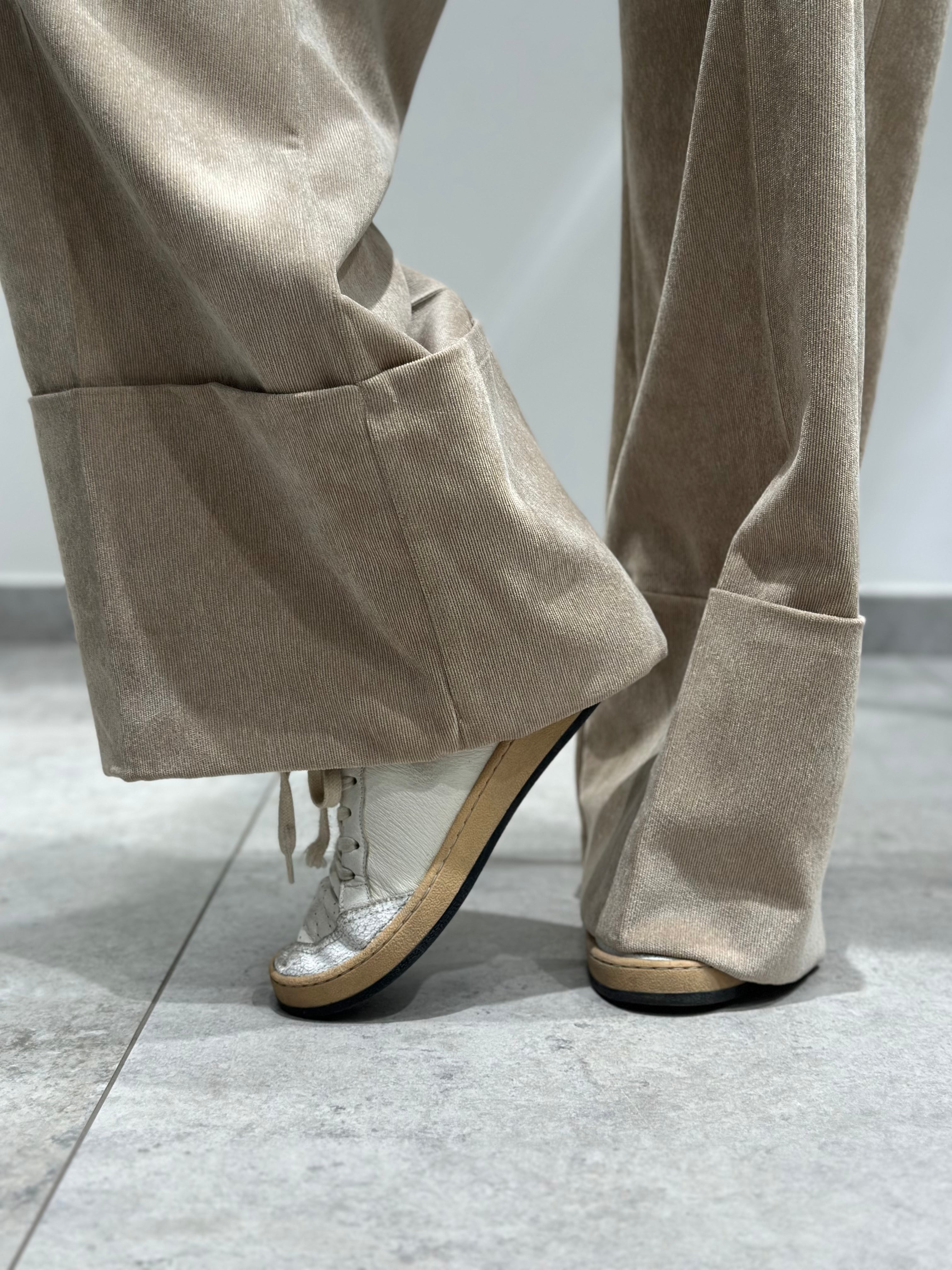 Pantalone Dixie Velluto Risvolto Beige (12260611064148)