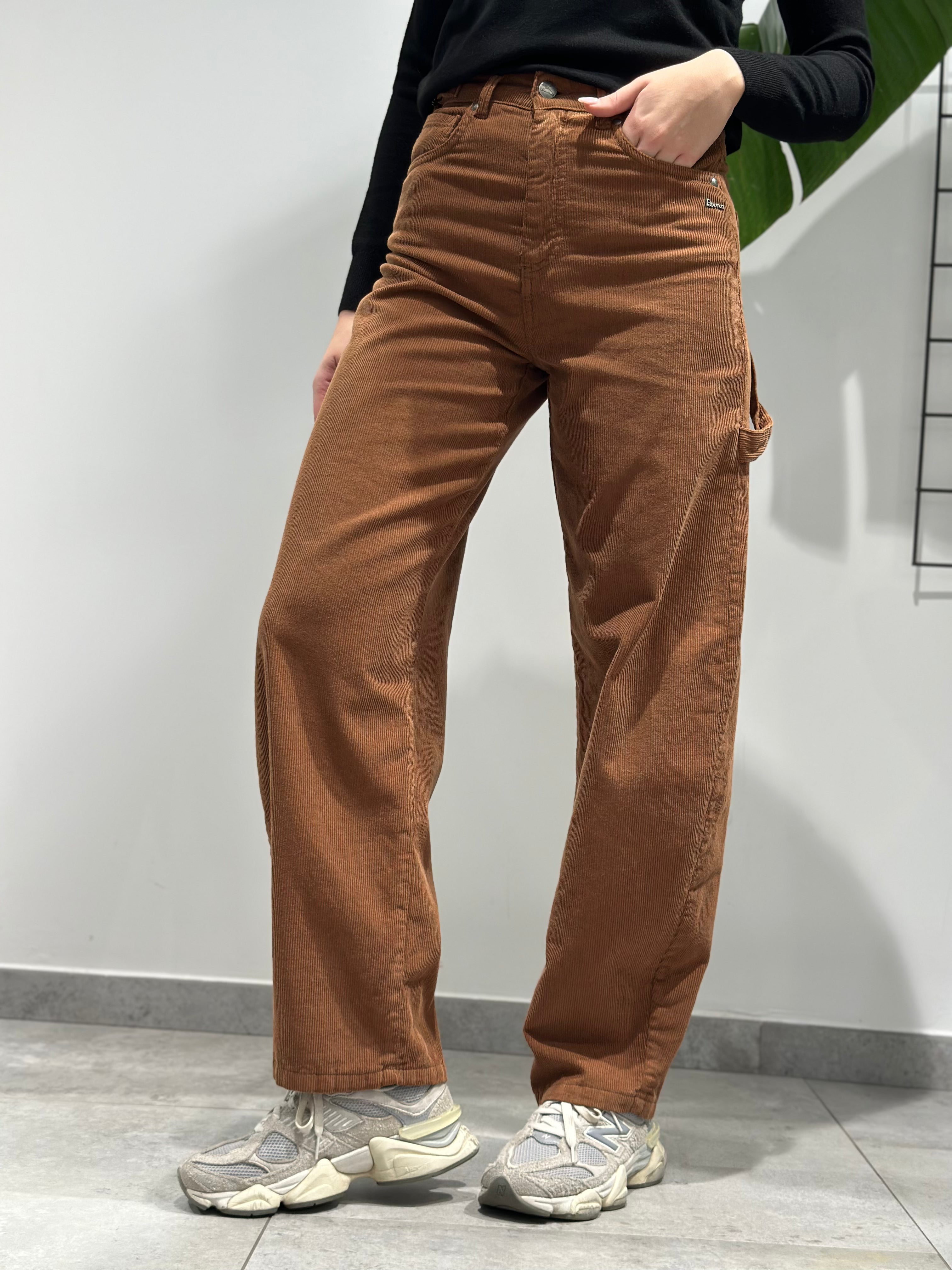 Pantalone Berna Fibbie Velluto Cognac