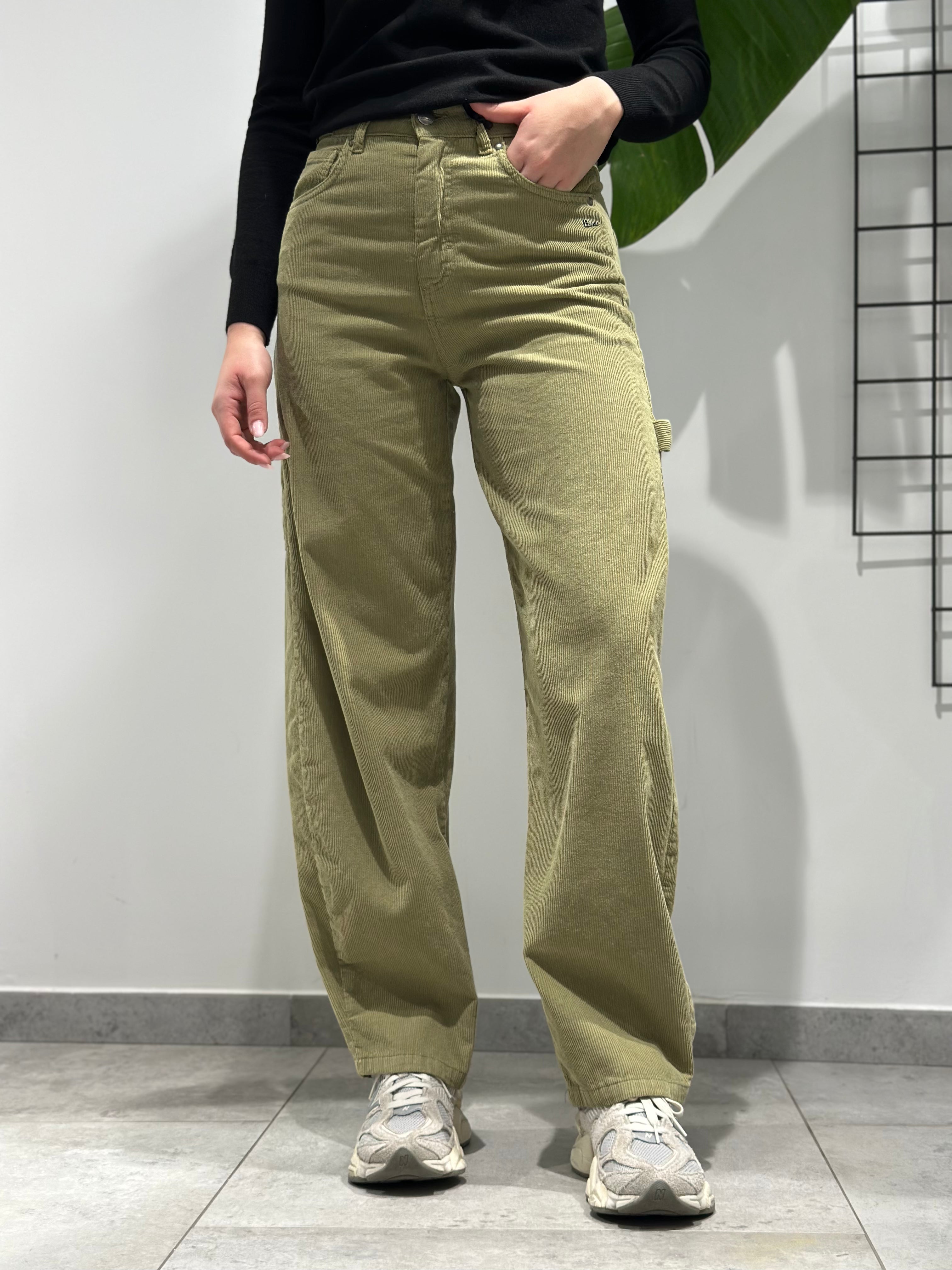 Pantalone Berna Fibbie Velluto Avocado