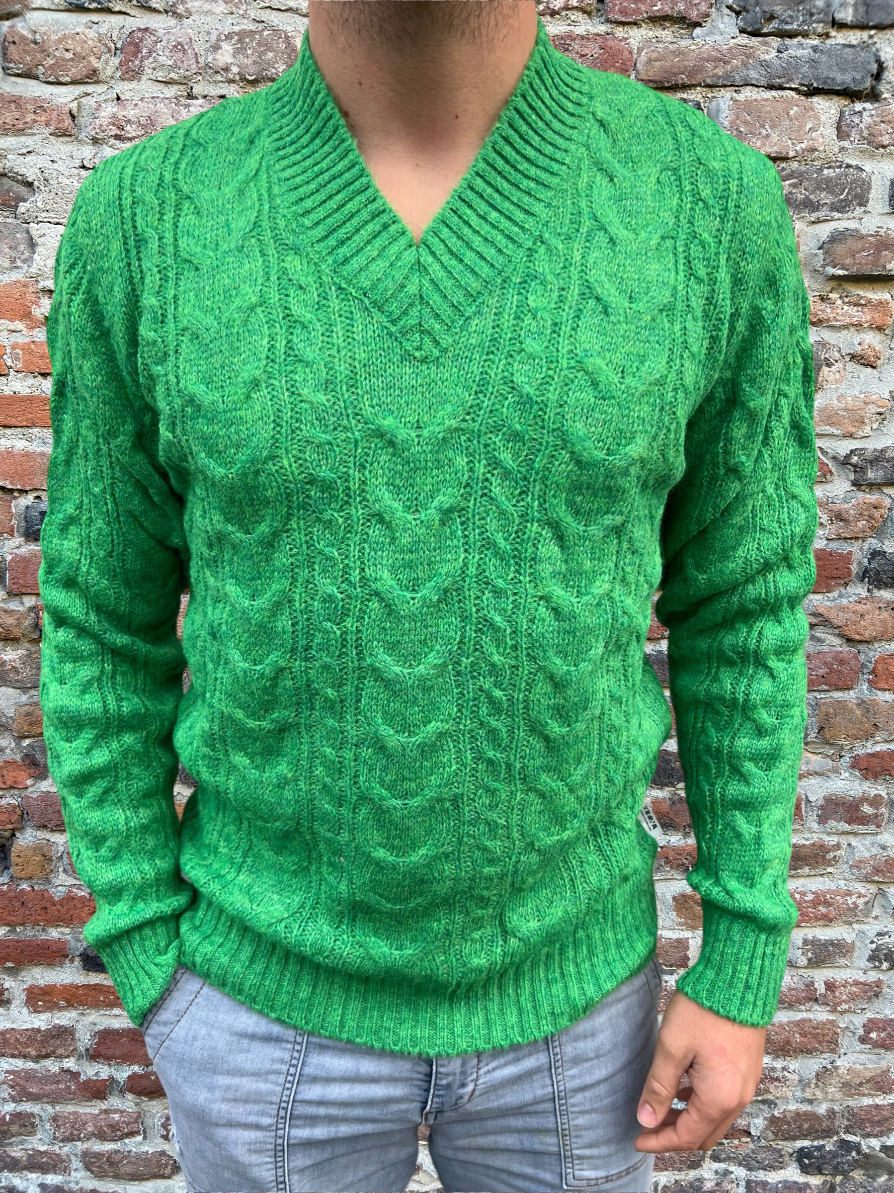 Maglioncino Berna Scollo V Trecce Verde (8722794611028)