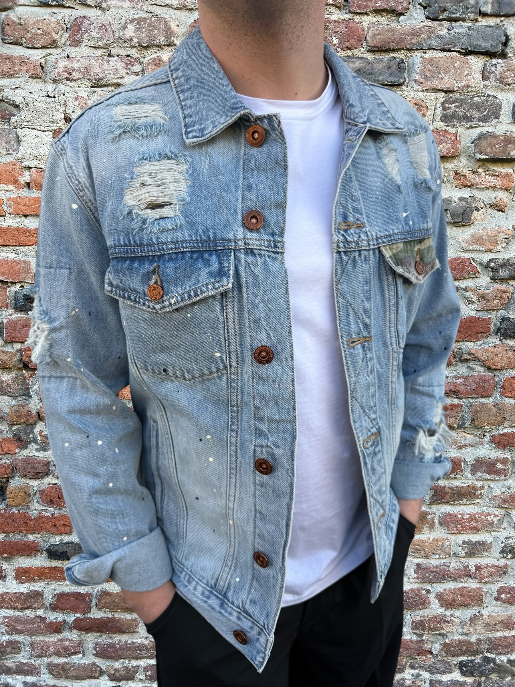 Giacchetto Jeans Gianni Lupo Schizzi e Strappi 6353 (11871254249812)