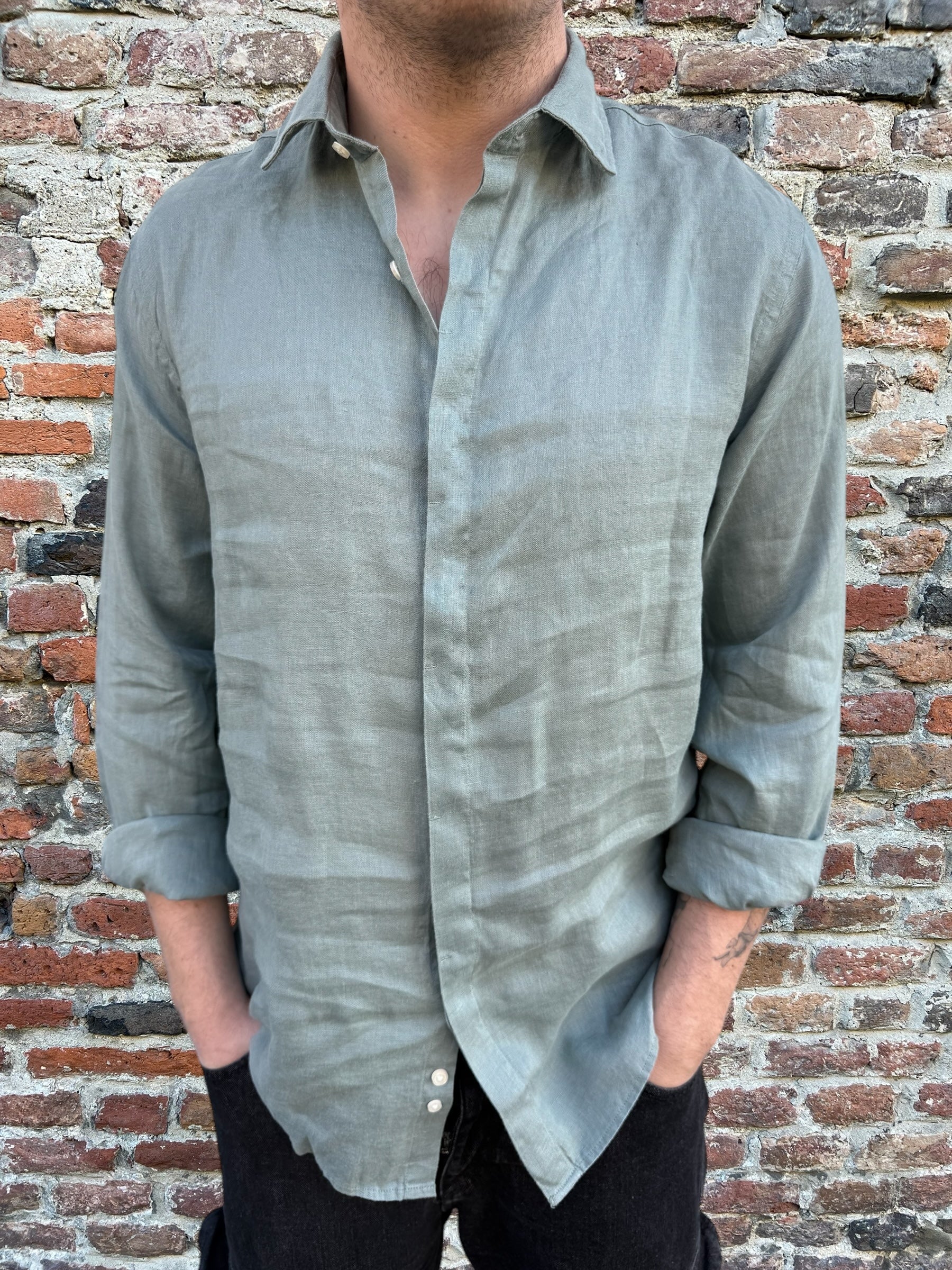 Camicia Berna Lino Oliva 199 (11926321889620)