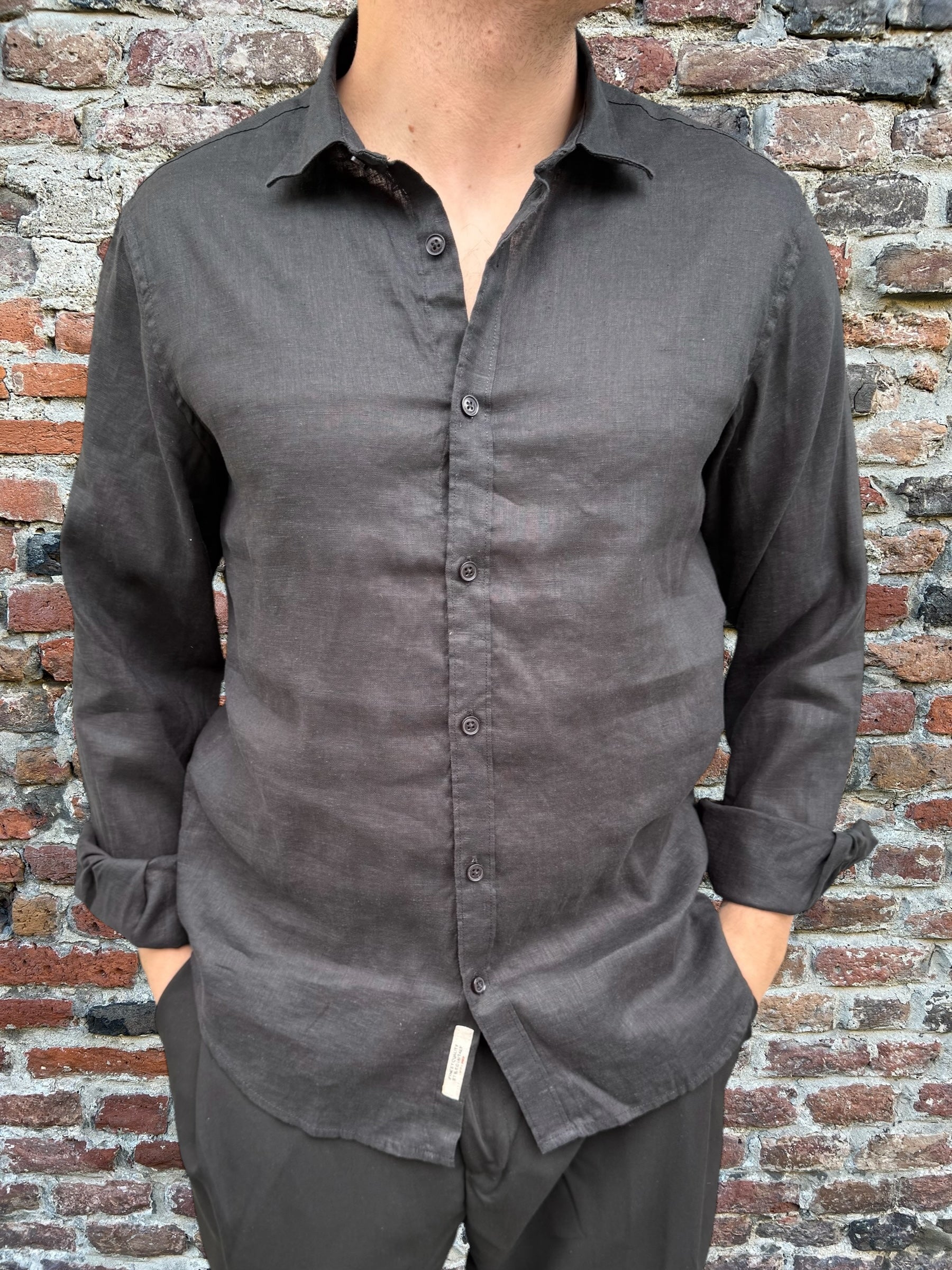 Camicia Gianni Lupo Lino Colletto Francese Nera 7619 (11945576431956)