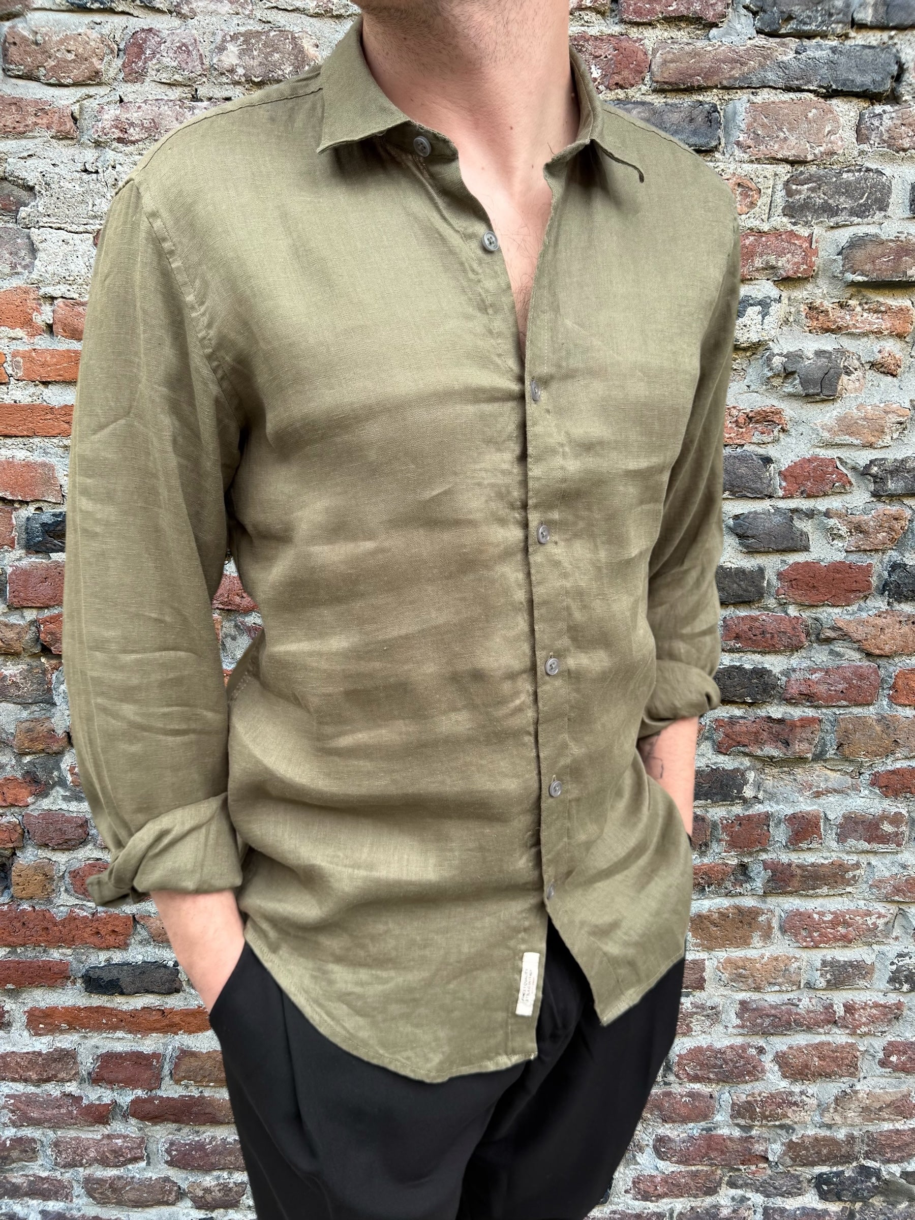 Camicia Gianni Lupo Lino Colletto Francese Militare 7619 (11945583378772)