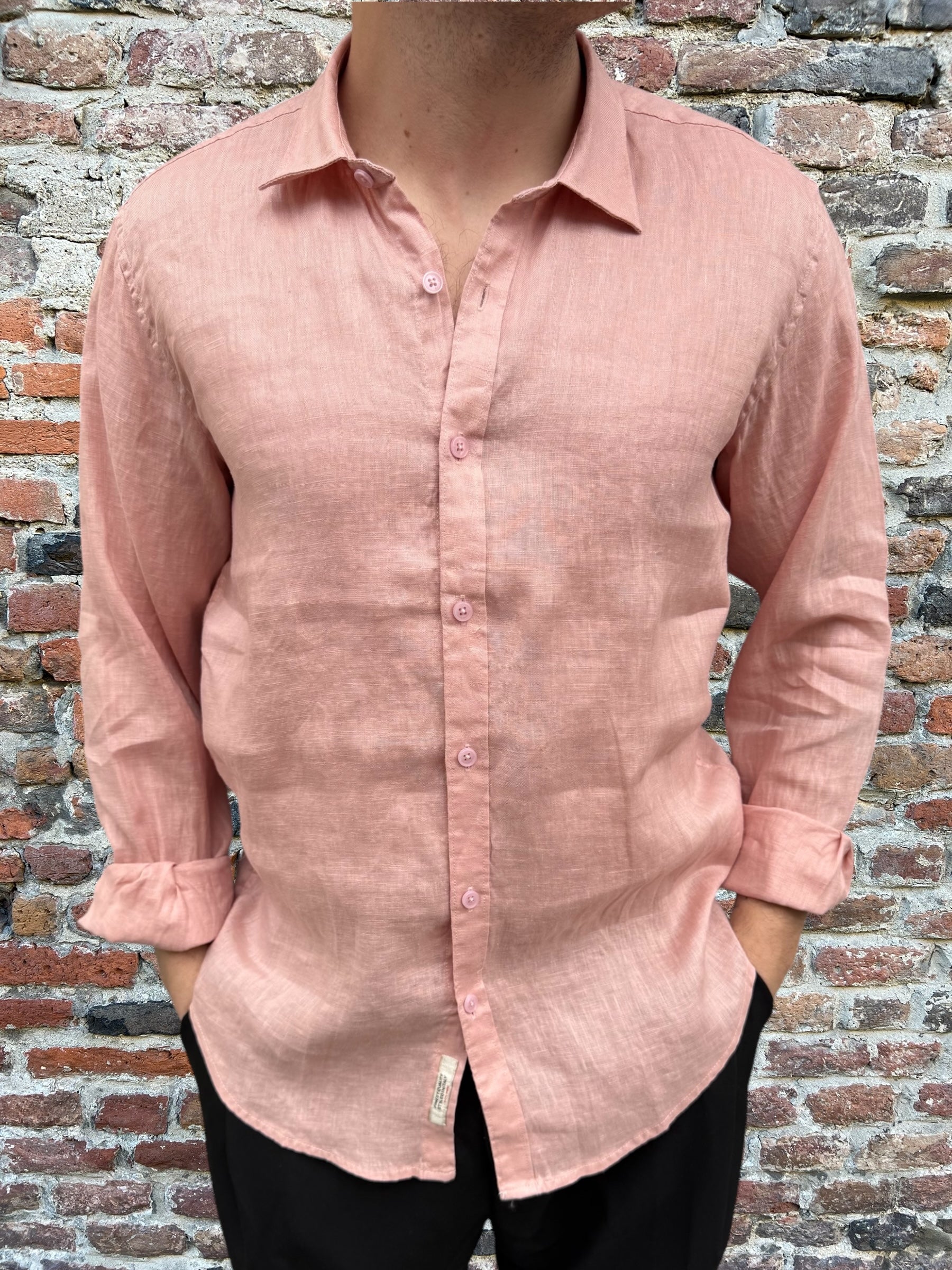 Camicia Gianni Lupo Lino Colletto Francese Rosa 7619 (11945568010580) (11945575514452)