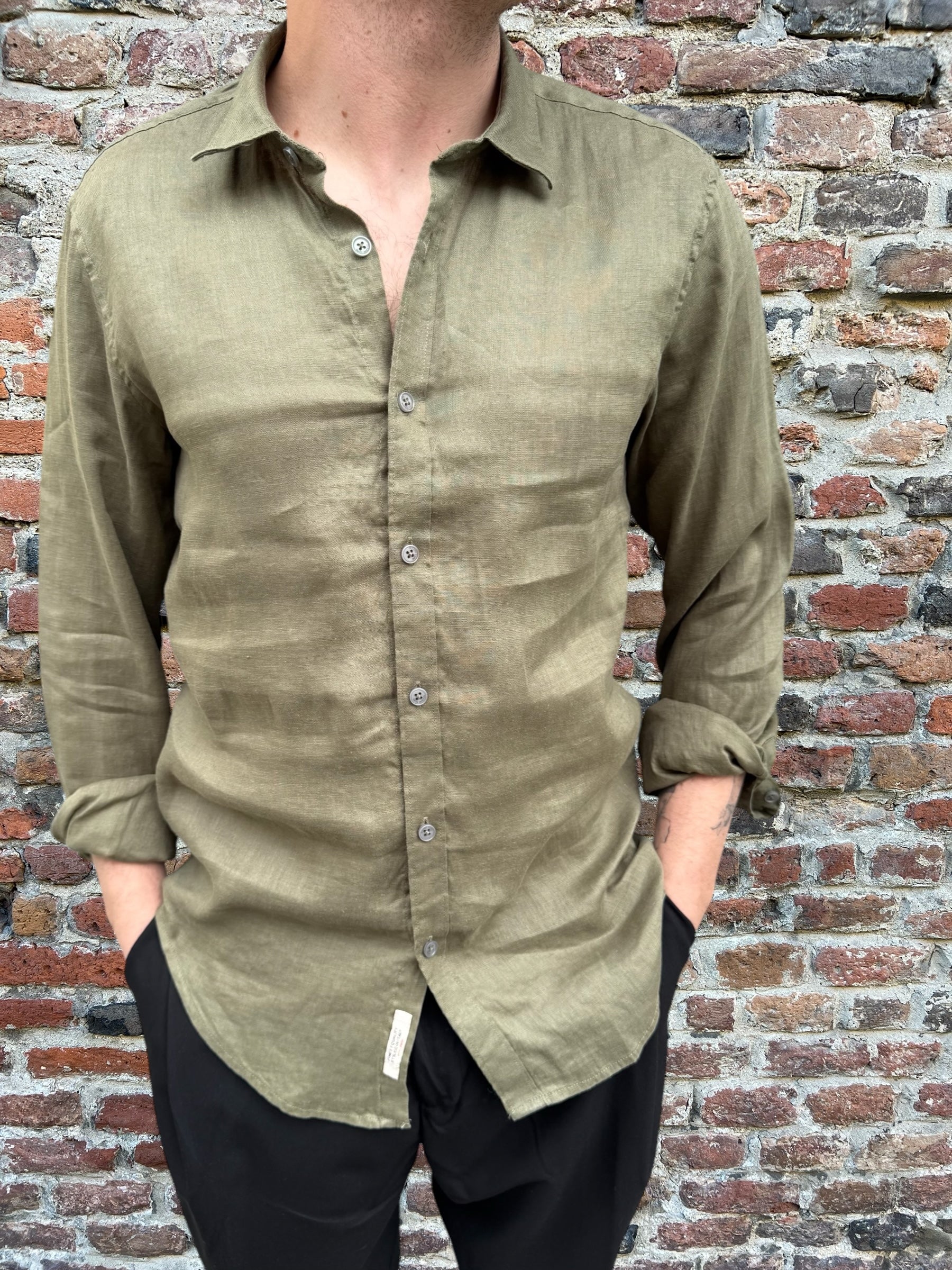 Camicia Gianni Lupo Lino Colletto Francese Militare 7619 (11945583378772)