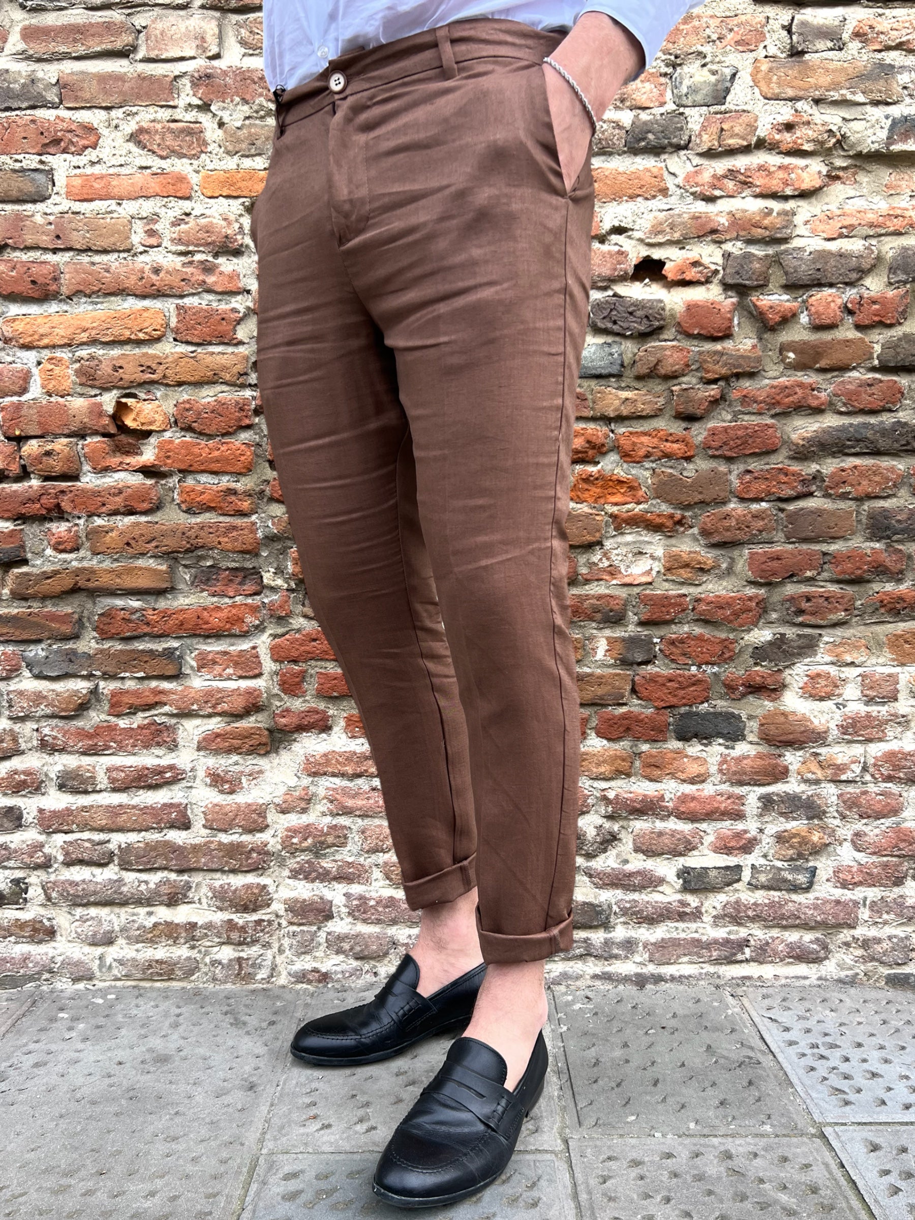 Pantalone Over-d Lino Cacao P37 (9097929261396)