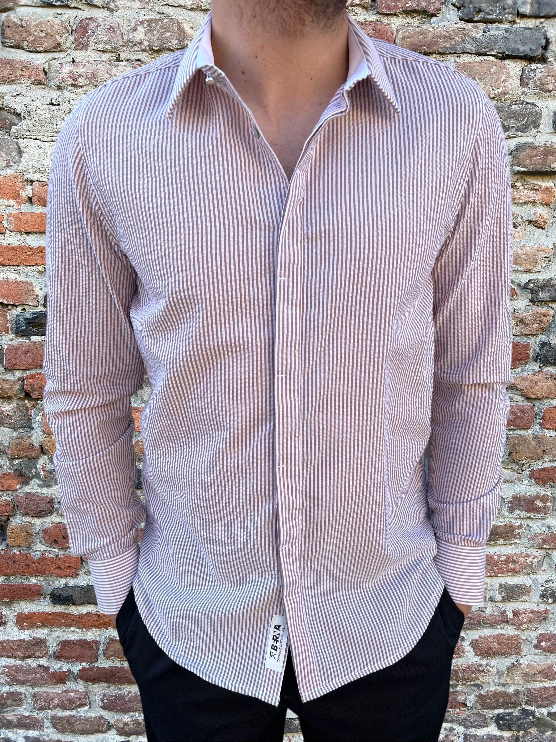 Camicia Berna Righe Beige 239 (8354449555796)